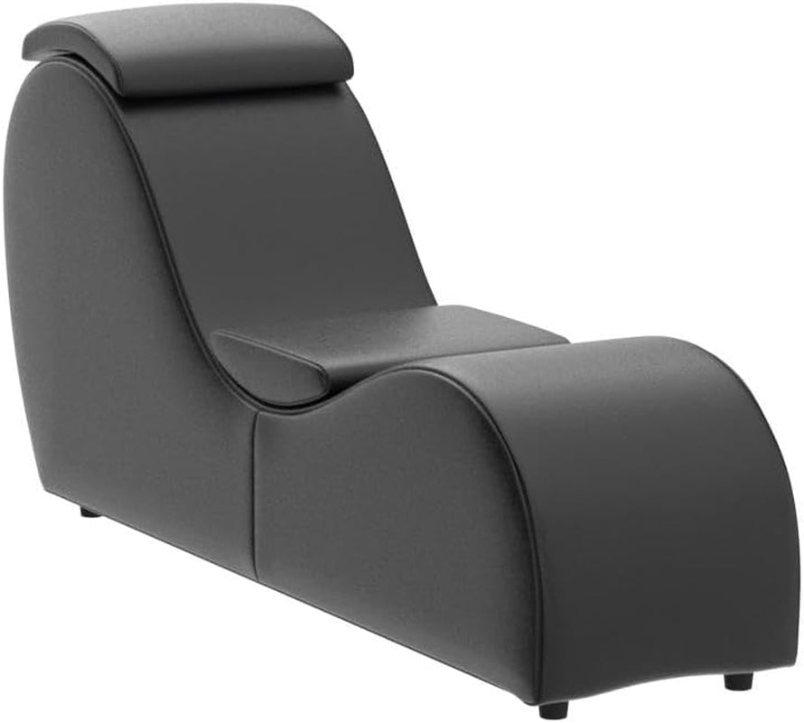 Modern Curved Chaise Lounge Chair for Stretching and Relaxation, Faux Leather Yoga Chair with Adjustable Cushion, Black
