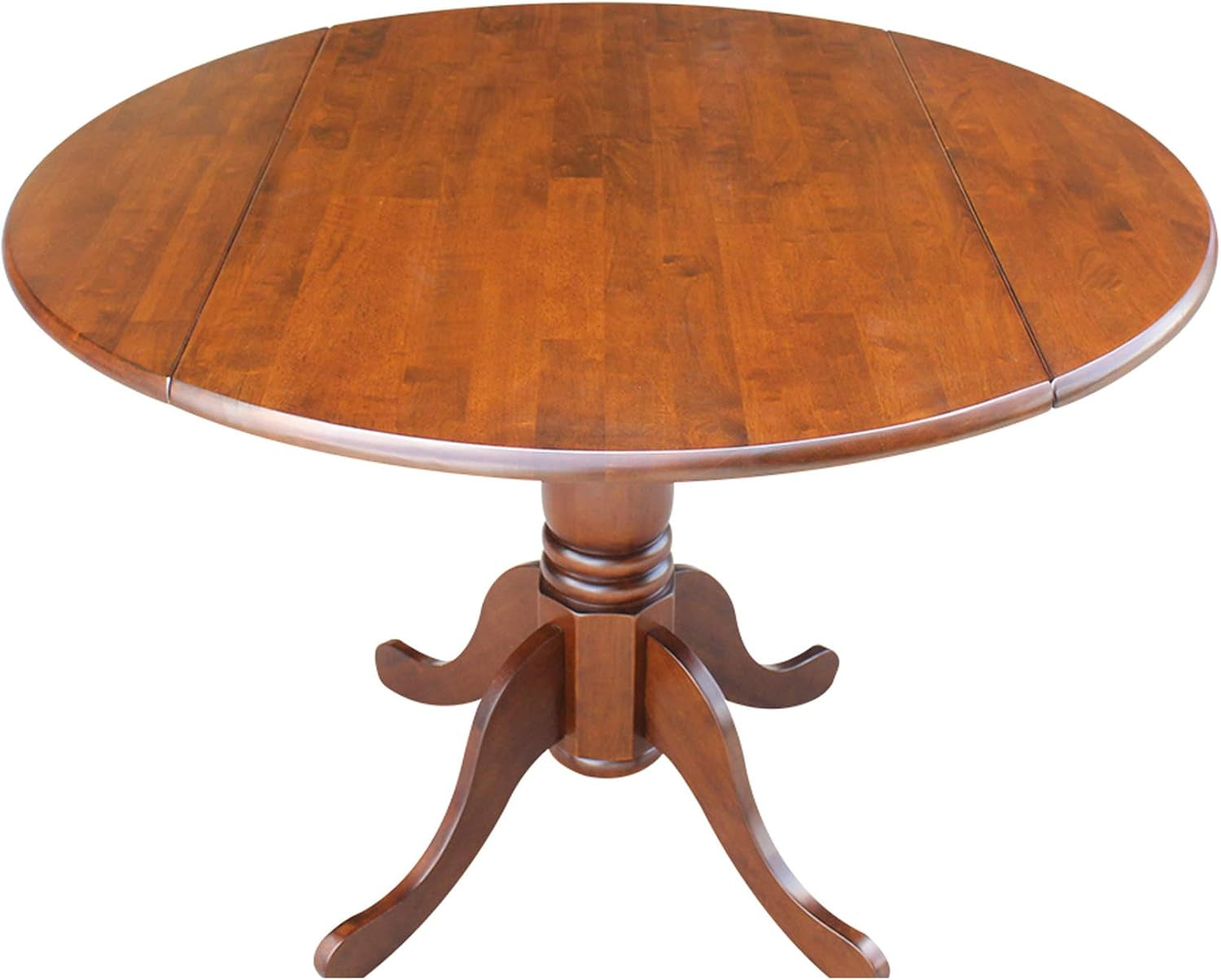, 42" round Dual Drop Leaf Pedestal Dining Table, Solid Wood, Real Parawood, 42" W X 42" D X 29.5" H, Easy Assembly, Espresso