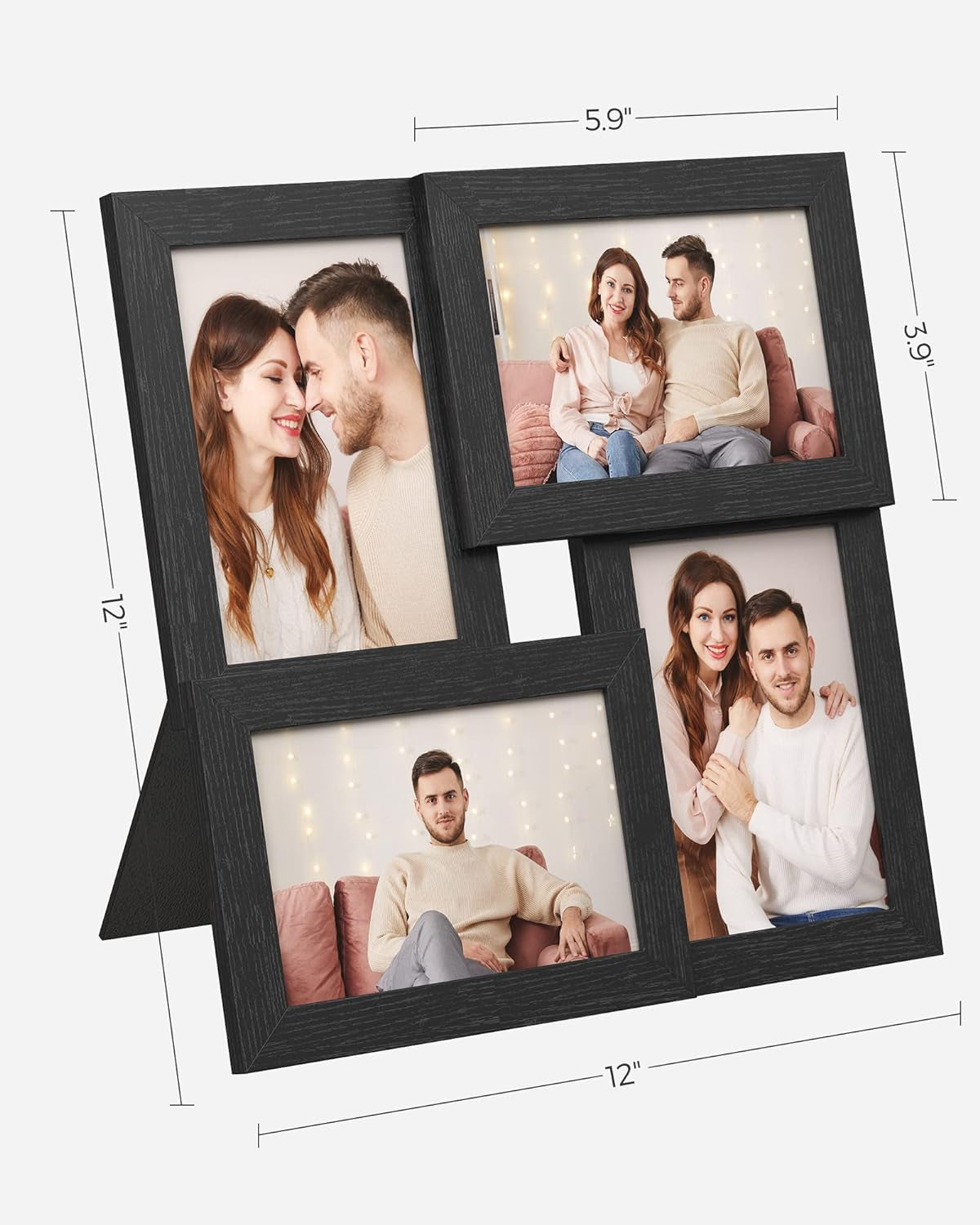 4X6 Collage Picture Frames, Family Photo Collage Frame Set of 4 for Wall Decor, Glass Front, Wall Hanging or Tabletop, Ink Black URPF25BK