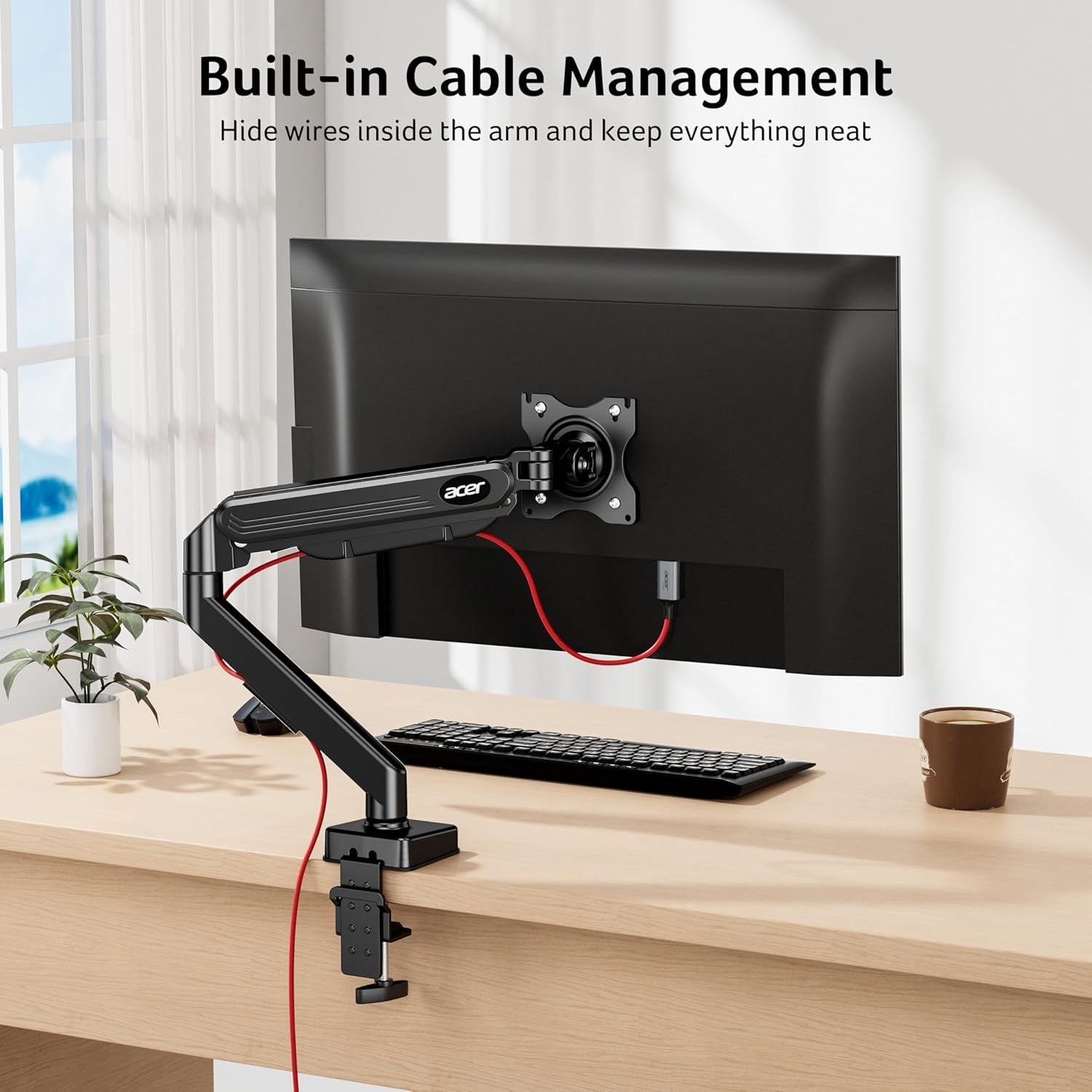 Single Monitor Mount, Fully Adjustable Monitor Arm Fits 17 to 34 Inch Screens, Gas Spring VESA Mount with C-Clamp & Grommet Base, Computer Desk Arm with Tilt Swivel Rotate Supports 4.4-19.8 Lbs