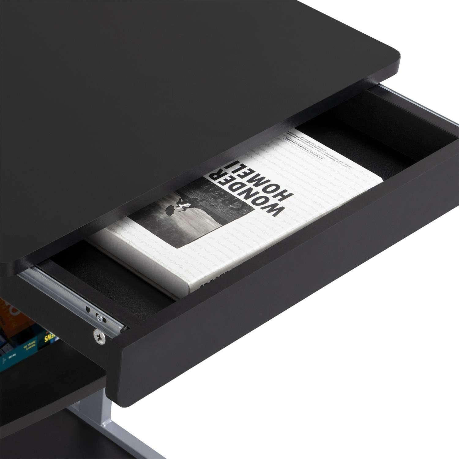Mobile Computer Desk Cart, Small Rolling Laptop Desk PC Table Workstation with Drawer and Printer Shelf, Writing Desk Table for Small Space/Home Office