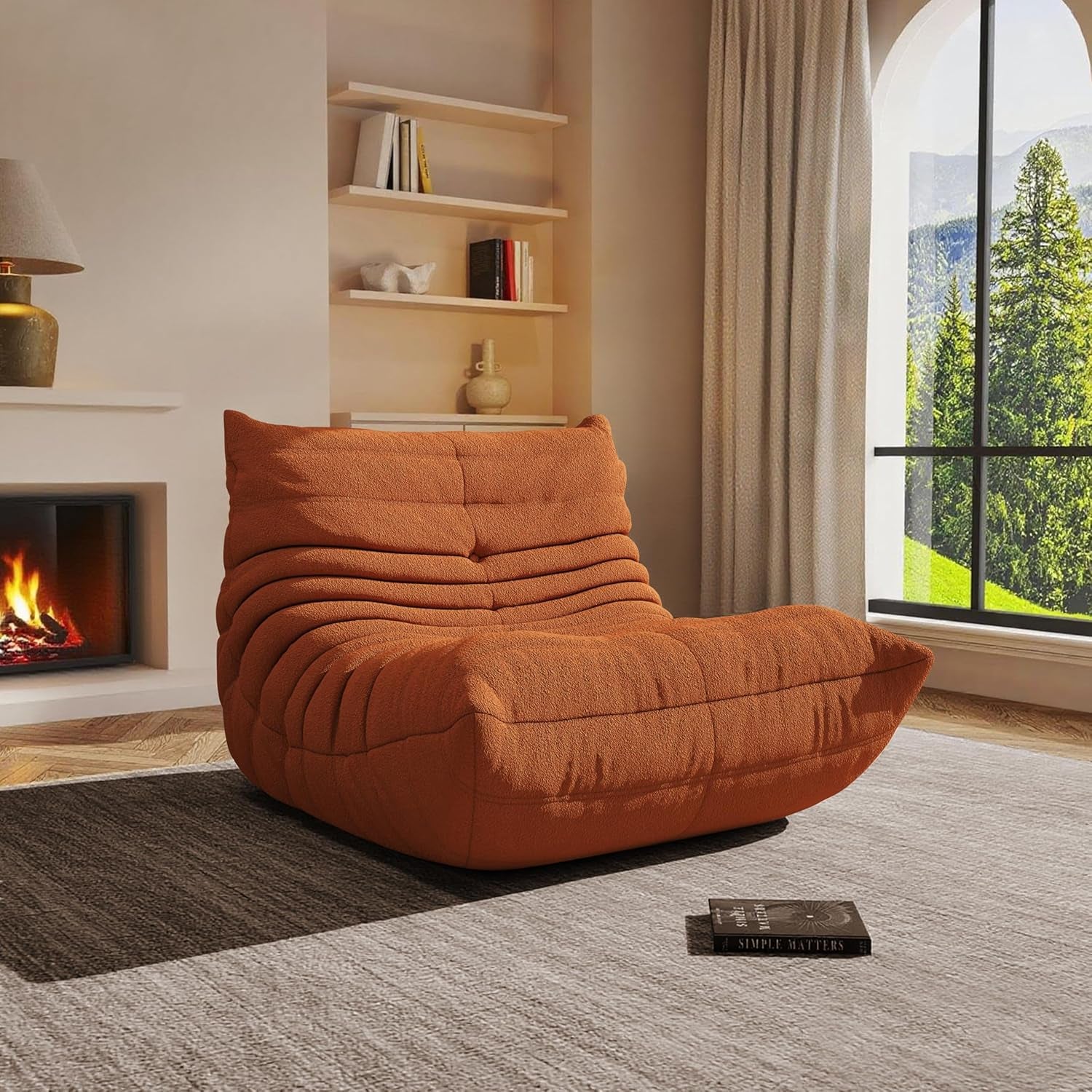 Bean Bag Chair, Oversized Bean Bag Chair for Living Room, Fireside Chair for Adults with Memory Foam Filled, Big Accent Sofa Lounge Floor Sofa for Gaming, Reading, Relax, No Assembly Required(Orange)