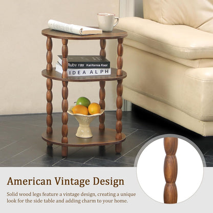 Side Table, 3-Tier Small End Table, Modern Oval Night Stand Accent Table for Living Room, Bedroom, Rustic Brown