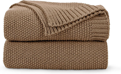Caramel Brown Throw Blanket for Couch, Soft Cozy Cable Knit Throw for Bed Sofa Living Room, Lightweight Warm Decorative Farmhouse Christmas Blanket, 50"X60", Light Brown