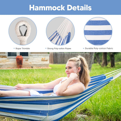 Backyard Hammock with Frame, Hammock Frames for Outside, 475 Lbs Capacity, Blue & White Stripes