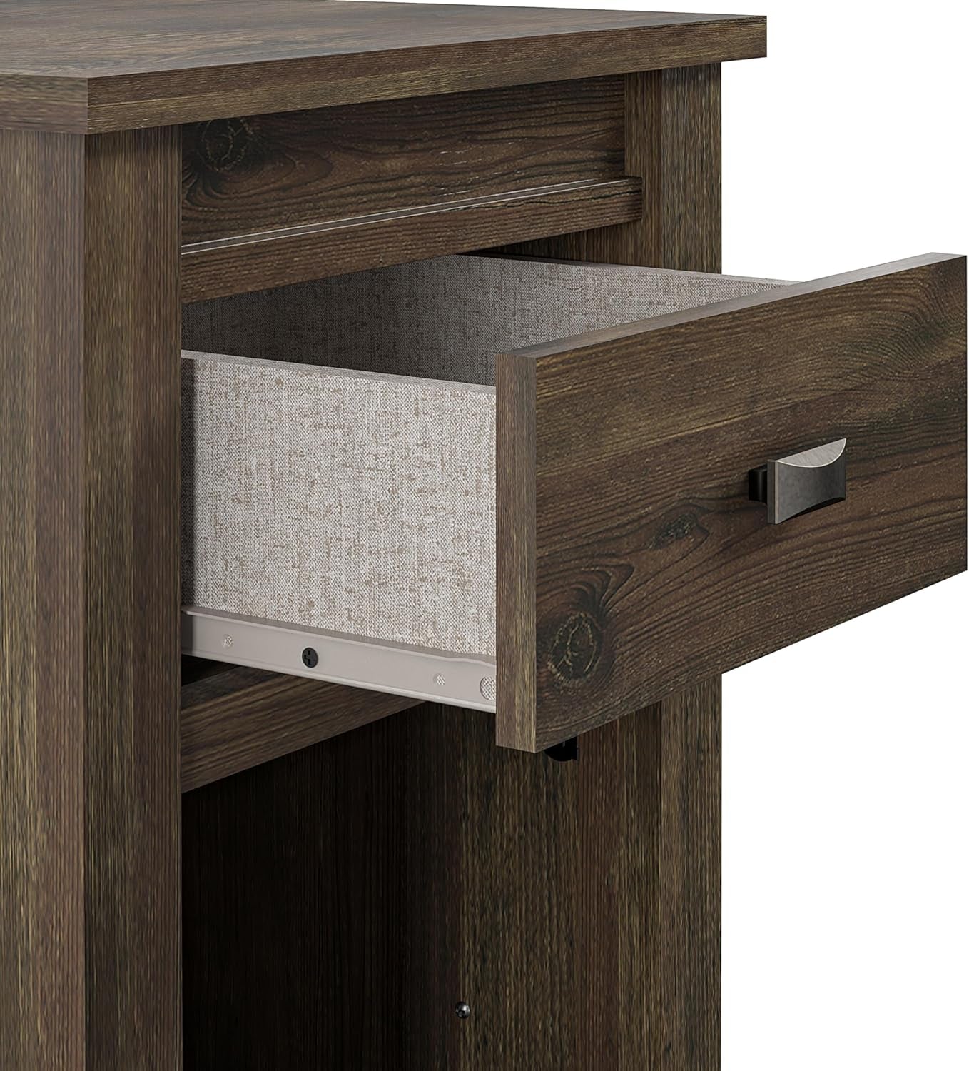 Farmington Country Style Nightstand with Barn Door Design, Concealed Drawer and Open Cubby, Textured Weathered Medium Brown Finish