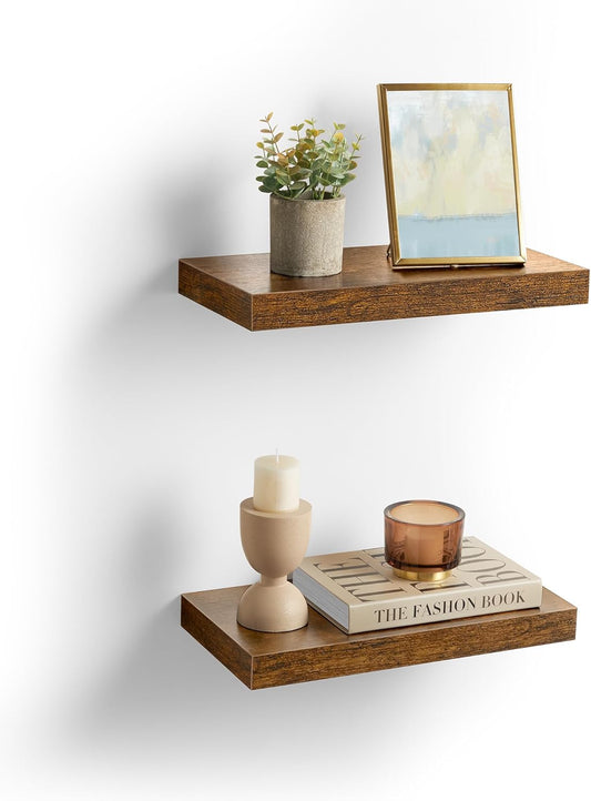 Wall Shelves Set of 2, Floating Shelves, Wall Mounted, 8 X 15.7 X 1.5 Inches, Display Shelves for Picture Frames, Wall Decor, Hanging Shelf for Living Room, Kitchen, Rustic Brown ULWS054B01