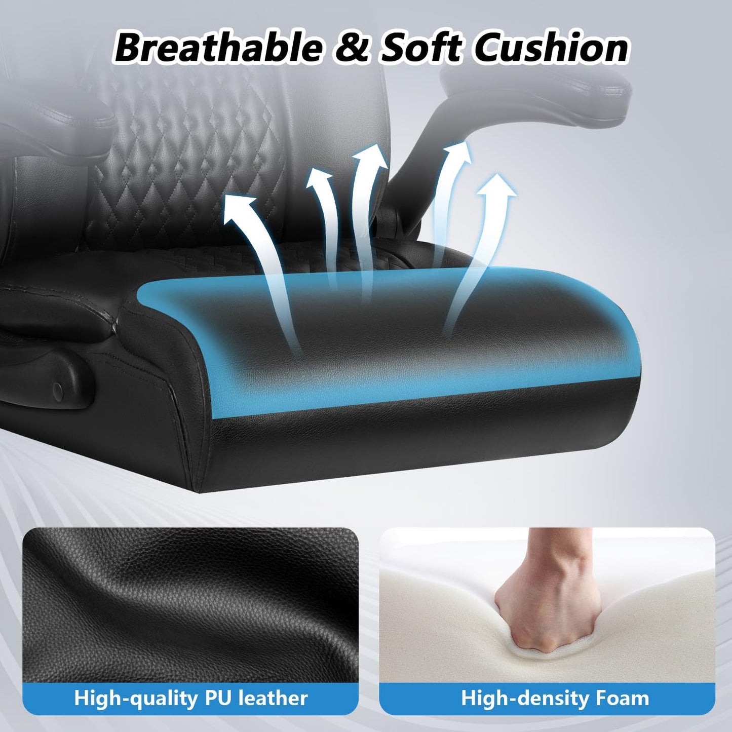 Big and Tall Office Chair, Ergonomic Leather Office Computer Desk Chair, Black Heavy Duty Office Chair with Flip-Up Armrest, Comfortable High Back Home Chair 400 LBS with Lumbar Support
