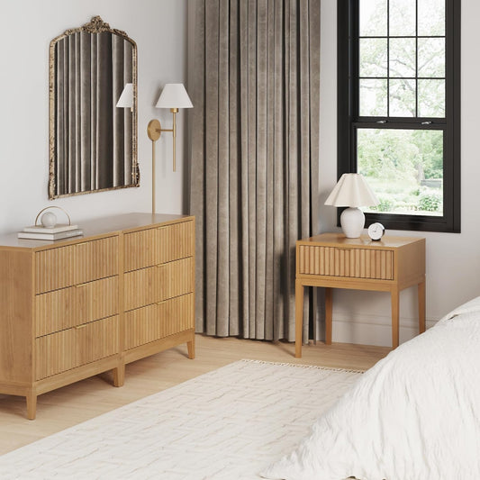 Jasper Mid Century Modern Solid Wood Bedroom Set, Dresser and Nightstand Set for Bedroom or Nursery, Warm Pine