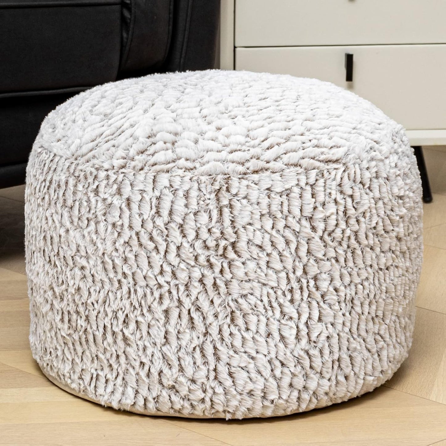 Pouf Ottoman Unstuffed Ottoman Foot Rest No Filler Soft Fur Foot Stool 20X20X12 Inches Fuzzy Chair Floor Pouf Chair with Storage for Living Room Bedroom Snow Coffee