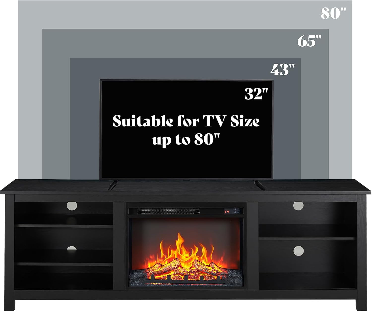 Fireplace TV Stand, Wood Texture Entertainment Center with 23'' Electric Fireplace, Farmhouse Entertainment Stand Media TV Console for Tvs up to 80'', 70 Inches, Black