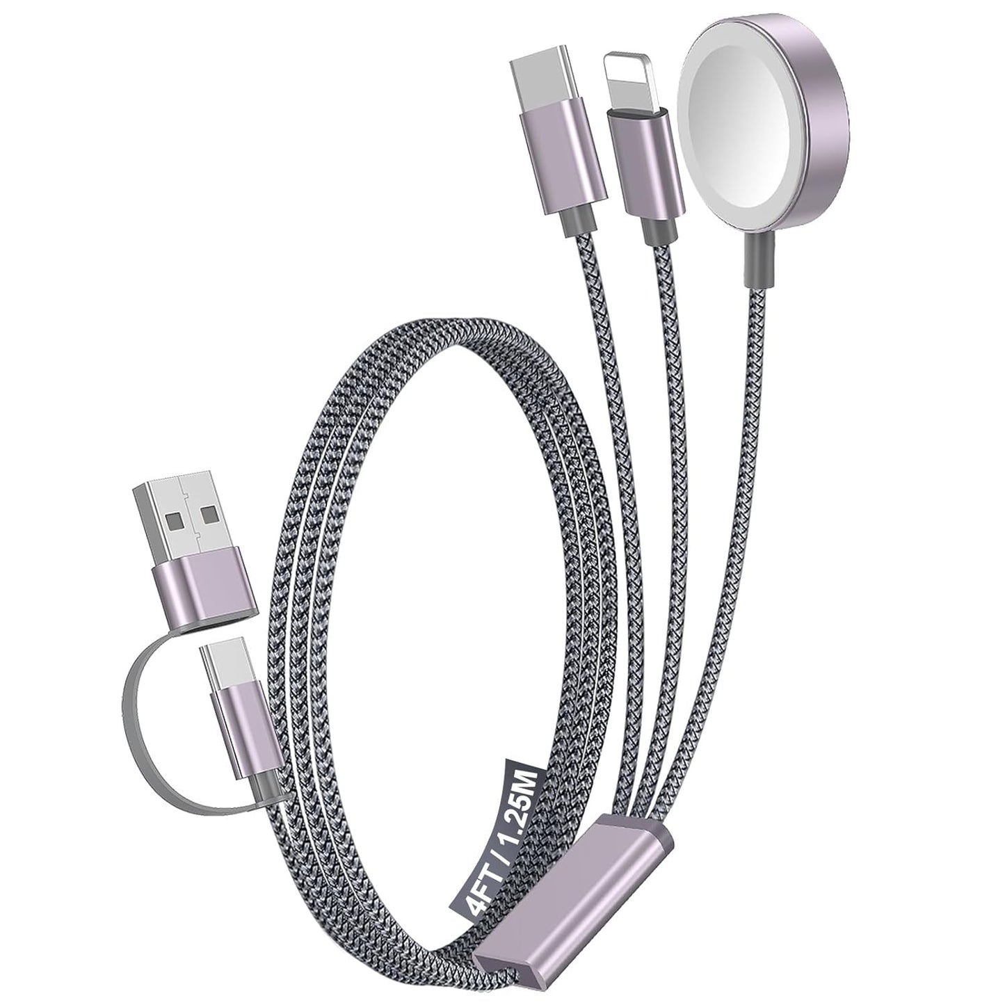1Pack Multi Fast Charging Cable for Travel Vacation Essentials,Apple Watch Charger,Iphone Charger[3-In-2] USB A/Type C/Lightning Cable for Iwatch,Iphone 16-11,Nintendo Switch,Airpods,Car,Camping-Gary