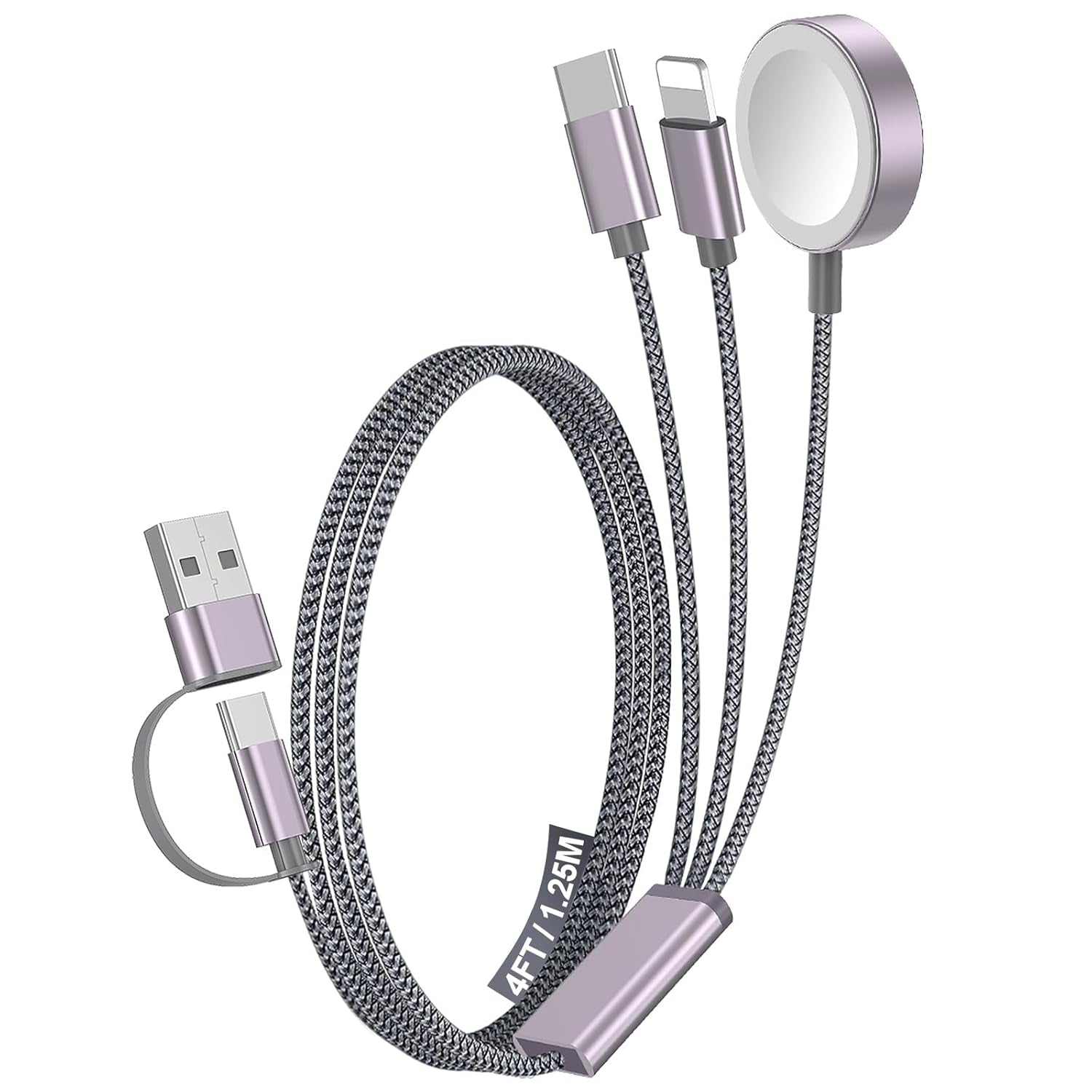 1Pack Multi Fast Charging Cable for Travel Vacation Essentials,Apple Watch Charger,Iphone Charger[3-In-2] USB A/Type C/Lightning Cable for Iwatch,Iphone 16-11,Nintendo Switch,Airpods,Car,Camping-Gary