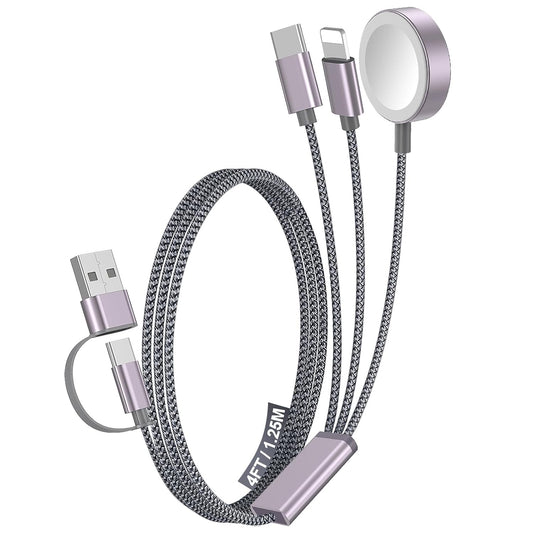 1Pack Multi Fast Charging Cable for Travel Vacation Essentials,Apple Watch Charger,Iphone Charger[3-In-2] USB A/Type C/Lightning Cable for Iwatch,Iphone 16-11,Nintendo Switch,Airpods,Car,Camping-Gary
