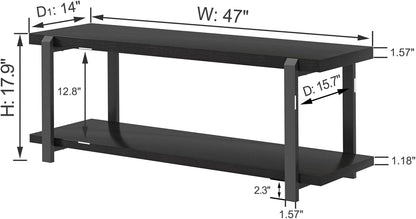 Entryway Bench, Modern Wood and Metal Storage Bench for Hallway, Industrial Indoor Shoe Rack Bench Seat for Living Room Bedroom, Black Oak 47 Inch Long