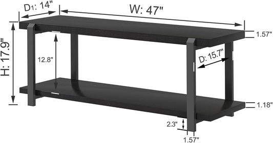 Entryway Bench, Modern Wood and Metal Storage Bench for Hallway, Industrial Indoor Shoe Rack Bench Seat for Living Room Bedroom, Black Oak 47 Inch Long