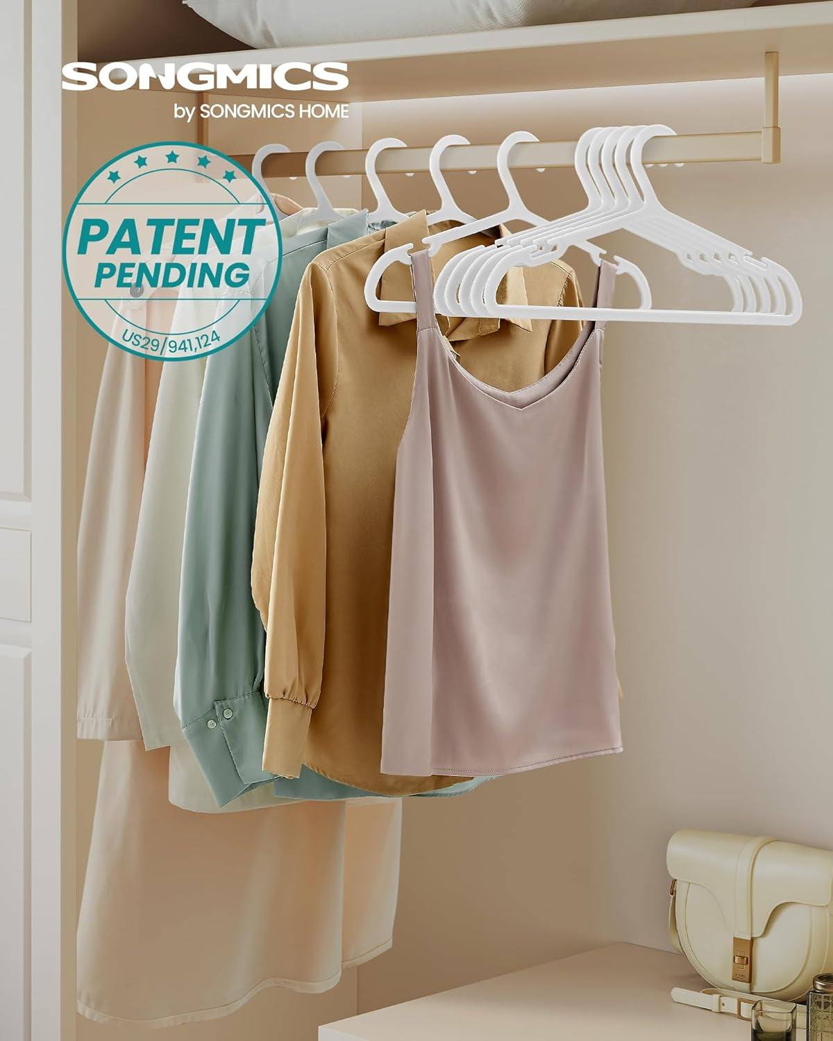 Clothes Hangers, Pack of 50, Plastic Hangers, with Wide Shoulder Notches, Space-Saving Coat Hangers, 16.4 Inches Wide, for Closet, Cloud White UCRP010W01