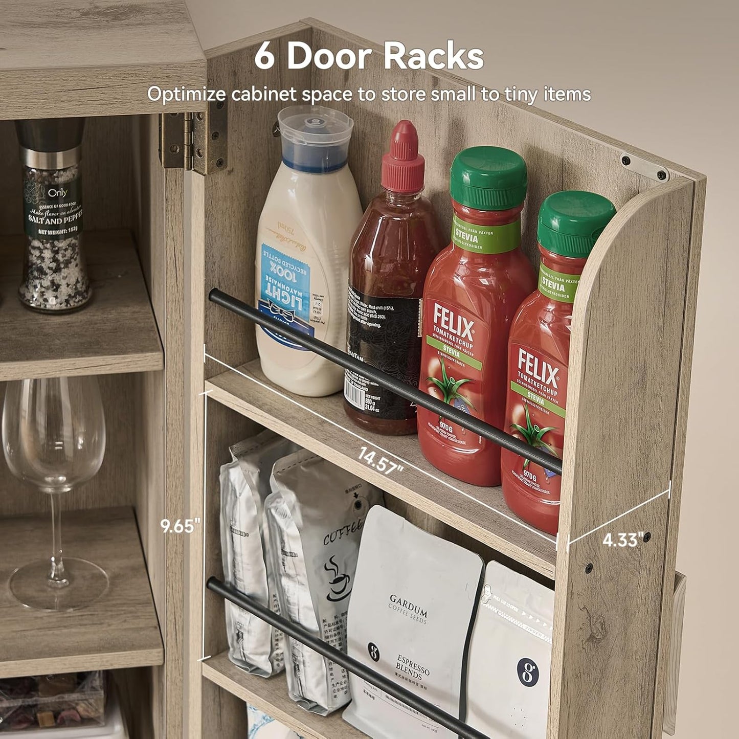 71" Tall Kitchen Pantry Cabinet, Pantry Storage Cabinet with 6 Door Shelves, Hidden Drawer and Adjustable Shelf, Freestanding Rustic Wood Pantry for Kitchen, Dining Room (Grey Oak)