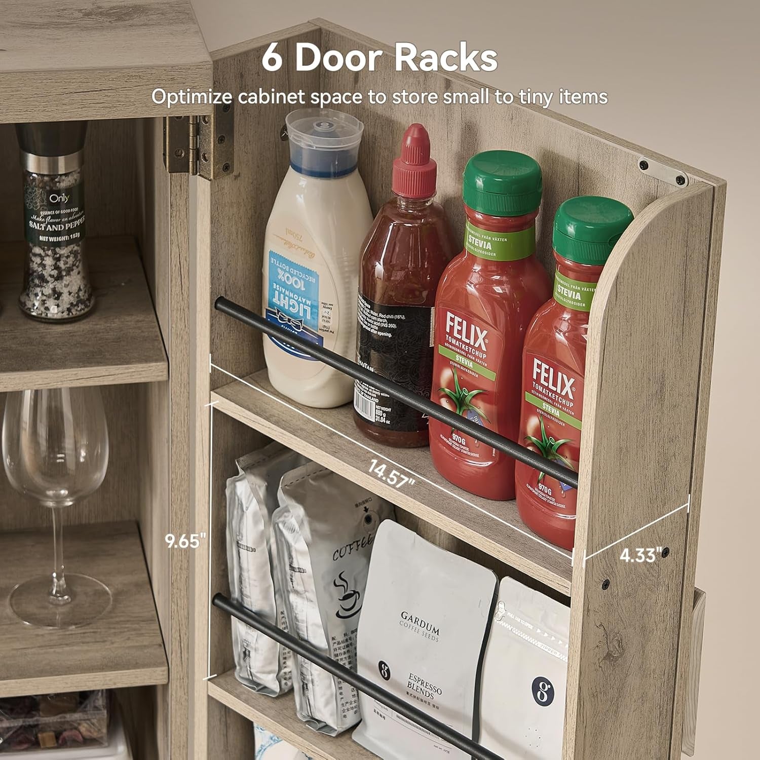 71" Tall Kitchen Pantry Cabinet, Pantry Storage Cabinet with 6 Door Shelves, Hidden Drawer and Adjustable Shelf, Freestanding Rustic Wood Pantry for Kitchen, Dining Room (Grey Oak)