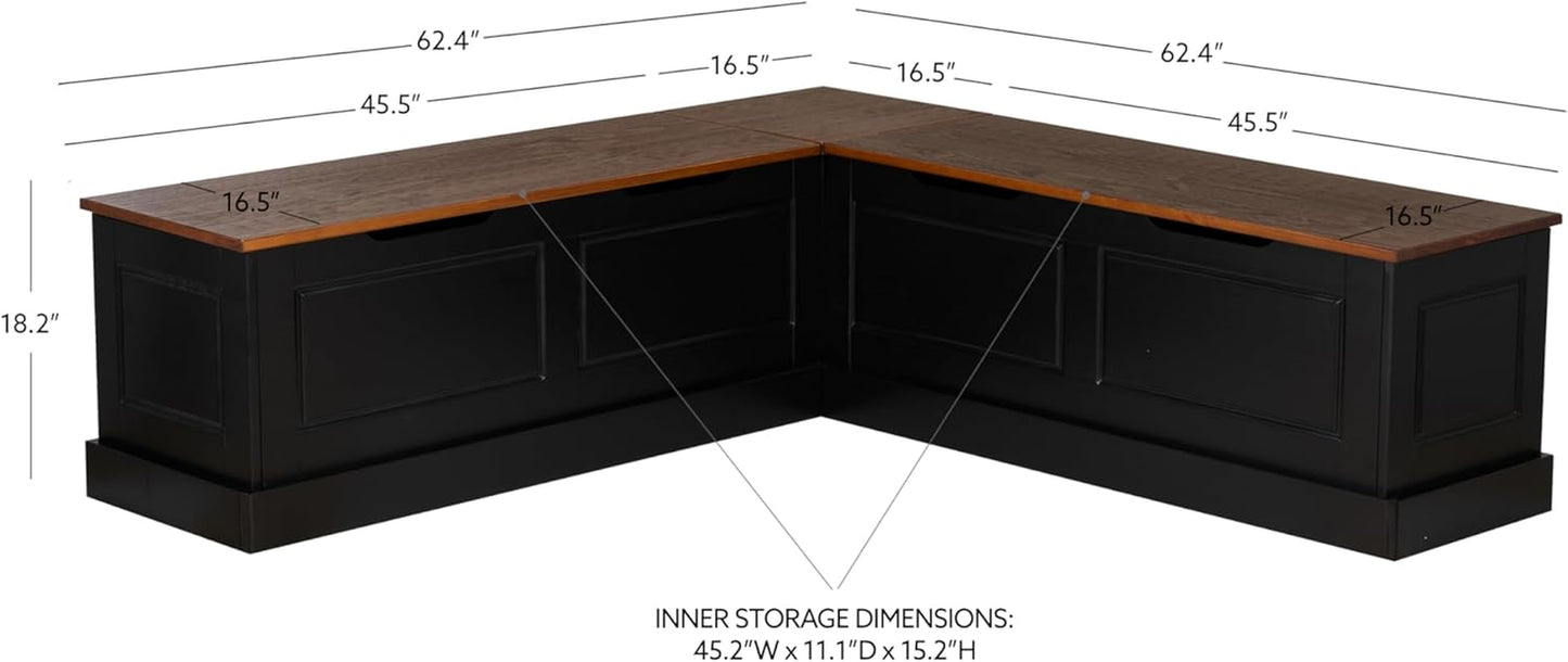 Harris Black and Walnut Backless Kitchen Dining Nook with Hidden Storage Bench Space