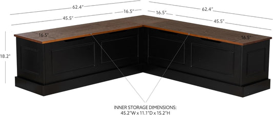 Harris Black and Walnut Backless Kitchen Dining Nook with Hidden Storage Bench Space