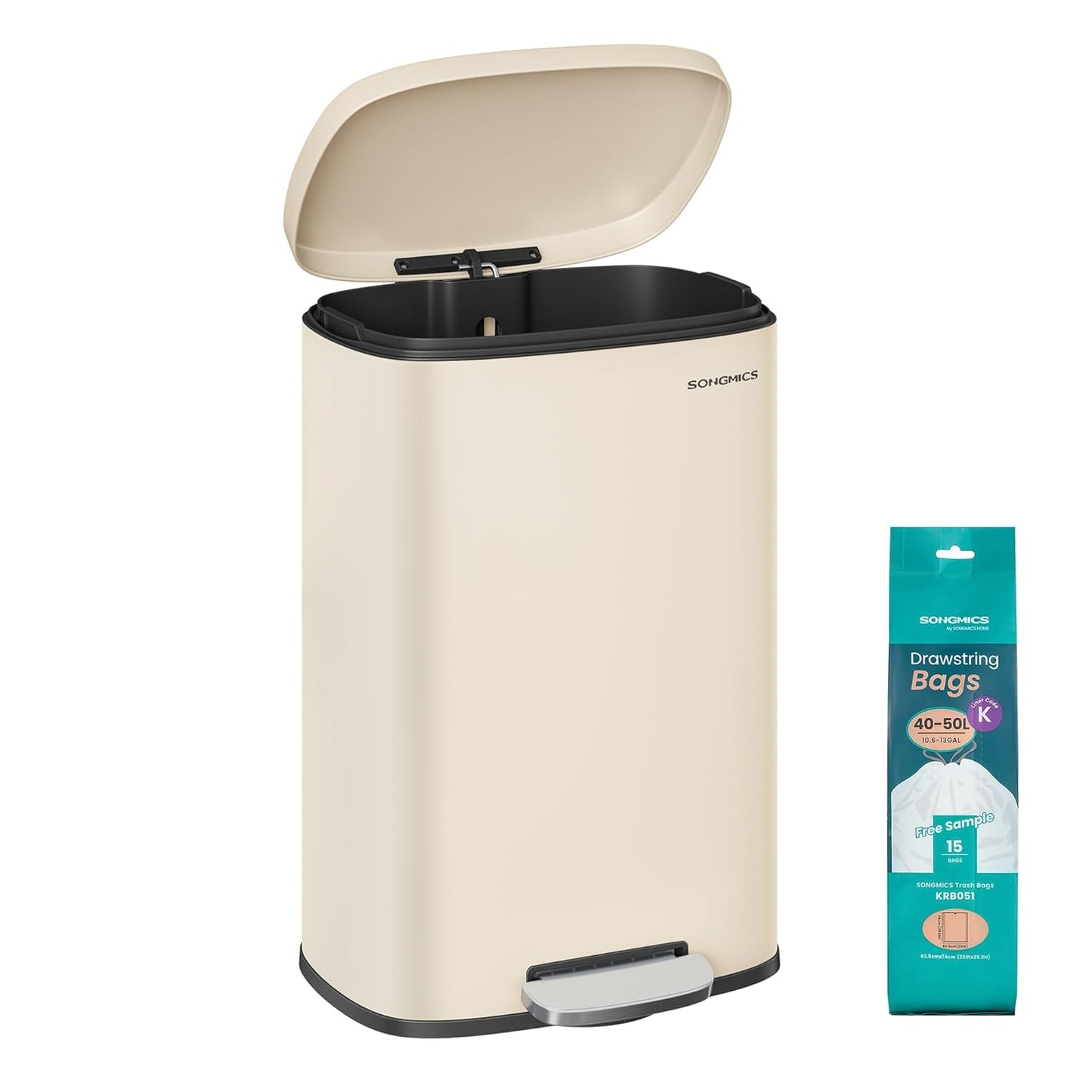 13 Gallon (50 L) Trash Can, Stainless Steel Kitchen Garbage Can, Recycling or Waste Bin, Soft Close, Step-On Pedal, Removable Inner Bucket, Silver ULTB050E01