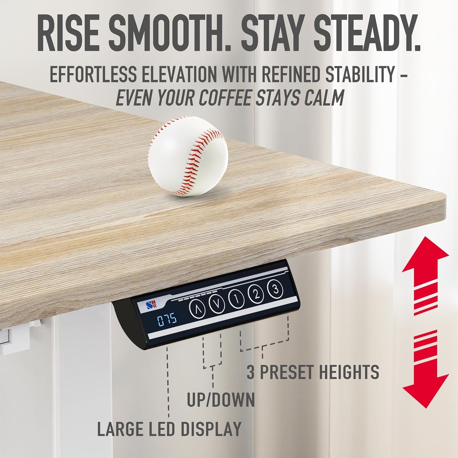 40-Inch Electric Height Adjustable Standing Desk with Drawer, Memory Preset and Cable Management Tray, Maple