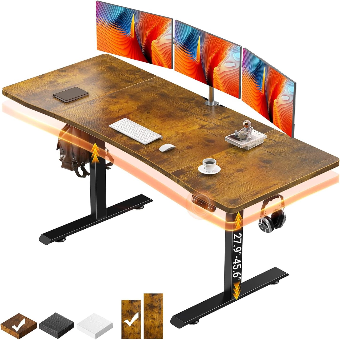 63 X 28 Inch Electric Standing Desk, Sit to Stand Up, Work Home Office Computer Table for Study, Walking Pad, Writing, and Games, Wooden Desktop Desks, Brown