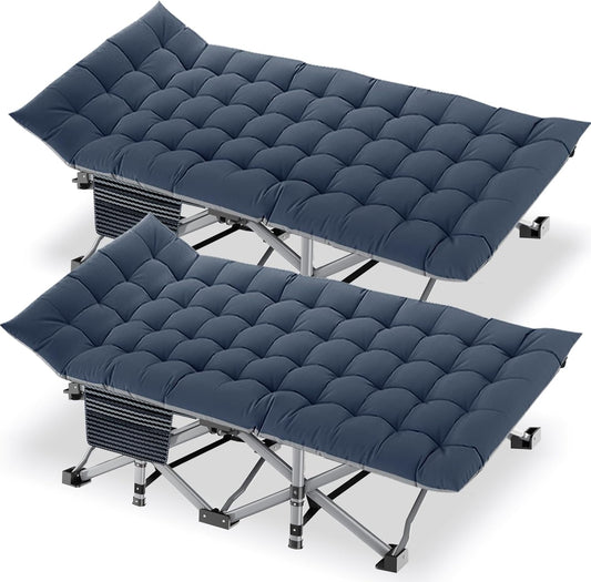 Folding Camping Cot with Mattress, 2 Pack Heavy Duty Folding Cot for Adults, Portable Sleeping Cot Bed Adults Outdoor Bed with Carry Bag, Travel Camp Cots
