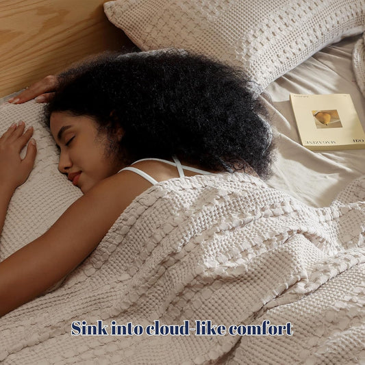 100% Cotton Waffle Pillow Shams King Size, 2 Pack 20" X 36" Soft Skin-Friendly Pillowcases, No Filling, Aesthetic Woven and Breathable Waffle Weave Pillow Case Covers for Bed, Oatmeal