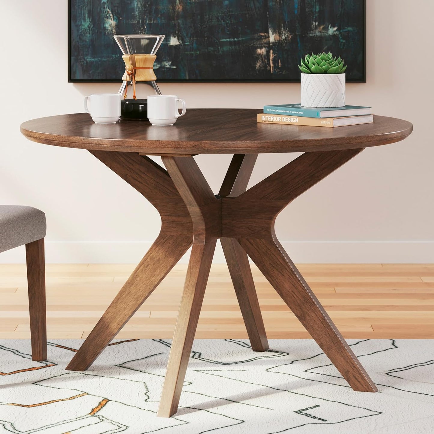 Lyncott Traditional round Dining Room Table, Seats up to 4, Brown