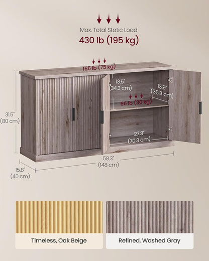 MAXE Collection - Transitional Buffet Cabinet, Console Cabinet, Sideboard with Adjustable Shelves, Fluted Doors, Buffet Table, Kitchen Pantry, Washed Gray UBBK382G01S