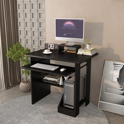 30 Inch Gaming Desk Computer Desk with Keyboard Tray Monitor Stand Storage Shelves CPU Stand, Industrial Small Desk for Small Spaces, Home Office Desk, Black