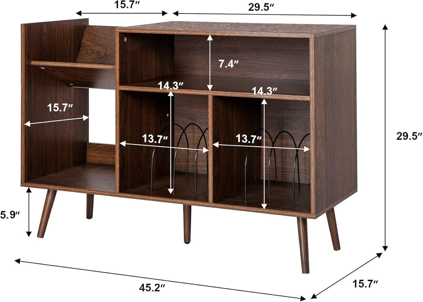Record Player Stand, Mid-Century Modern Vinyl Record Storage Cabinet Table with Wood Legs, Turntable Stand Record Holder Holds up to 300 Albums for Living Room, Bedroom