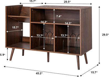 Record Player Stand, Mid-Century Modern Vinyl Record Storage Cabinet Table with Wood Legs, Turntable Stand Record Holder Holds up to 300 Albums for Living Room, Bedroom