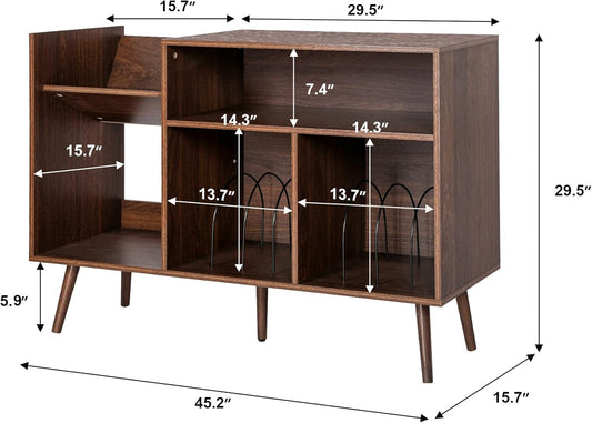 Record Player Stand, Mid-Century Modern Vinyl Record Storage Cabinet Table with Wood Legs, Turntable Stand Record Holder Holds up to 300 Albums for Living Room, Bedroom
