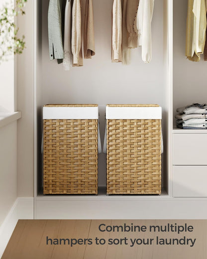 Laundry Hamper with Lid, 17.2 Gallon (65 L) Synthetic Rattan Clothes Laundry Basket with Lid and Handles, Foldable, Removable Liner, Goose Yellow ULCB165N01