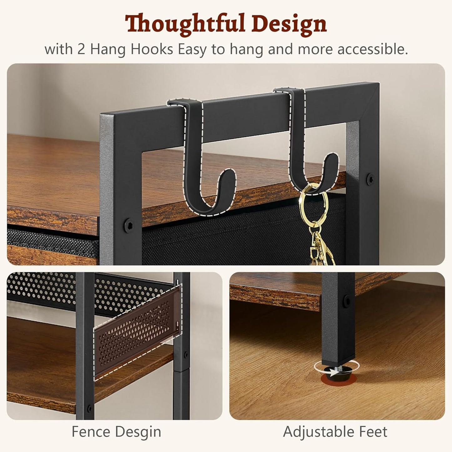 4 Tier Ladder Shelf Stand, Bookshelf with Drawer Storage, Decorative Display Shelves Wood & Metal, Plant Shelf, Standing Shelf Unit for Living Room Bedroom Office Kitchen, Rustic Brown