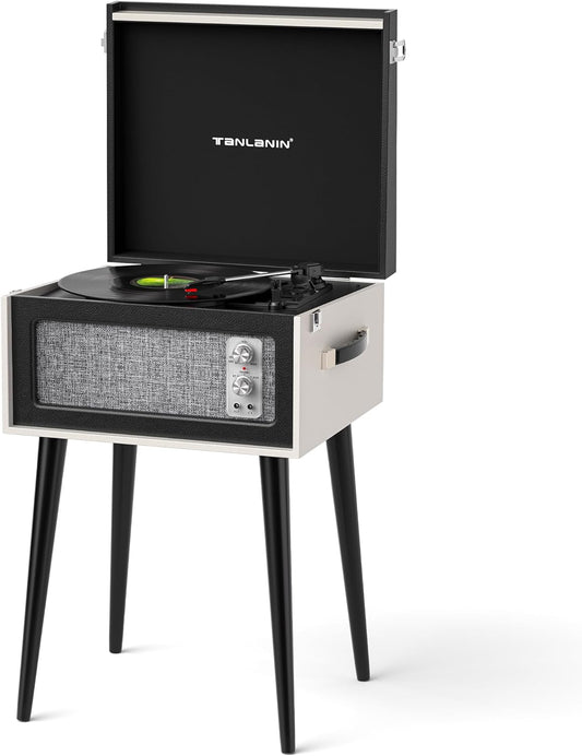 Vintage Standing Black Vinyl Record Player with Detachable Legs, Built-In 4 Speakers, USB to PC Encoding, 33/45/78 RPM LP Player Bluetooth Retro Turntables Support Headphone Jack, RCA Out, AUX In
