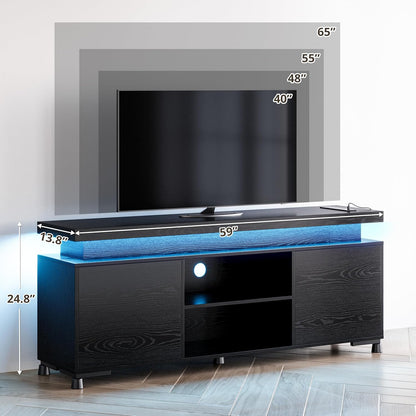 TV Stands for Tvs 65+ Inch with LED Lights and Power Outlet, Modern TV Console Entertainment Center with Storage Cabinet for Living Room