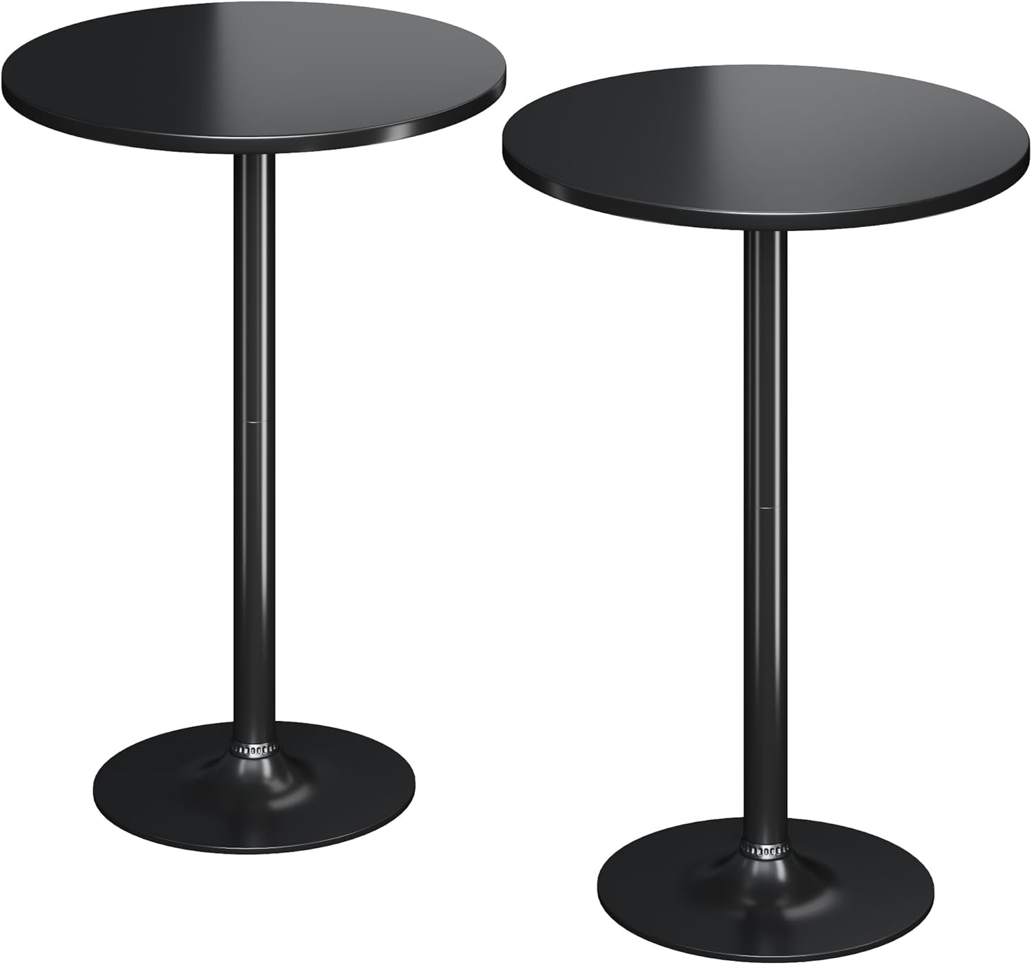 round Bistro Pub Table 2 Pack Modern Style Metal Base MDF Top Cocktail Bar Table Counter Bar Height for Pub, Dining Room, Party (Full Black)
