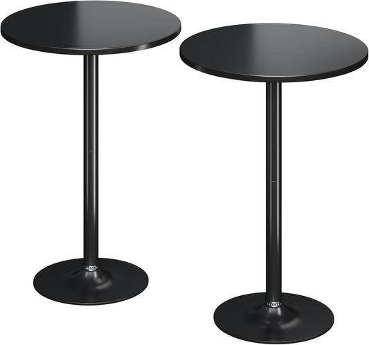 round Bistro Pub Table 2 Pack Modern Style Metal Base MDF Top Cocktail Bar Table Counter Bar Height for Pub, Dining Room, Party (Full Black)