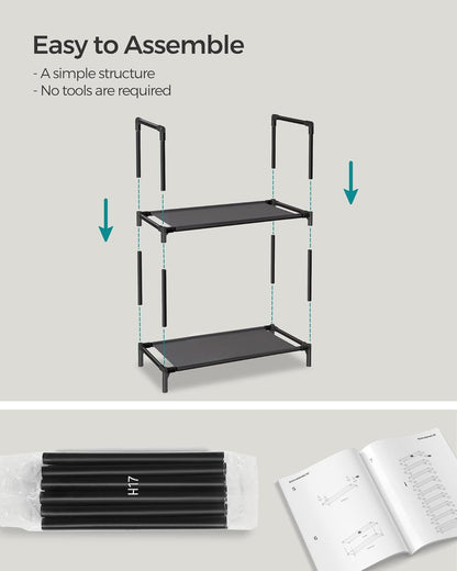 Shoe Rack, 10-Tier Shoe Shelf, Shoe Storage Organizer, 11 X 17.7 X 68 Inches, Metal Frame, Non-Woven Fabric Shelves, for Entryway, Bedroom, Black ULSH010B02