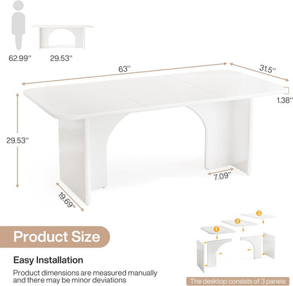 Modern White Desk, Large Minimalist Executive Office Computer Desk Writing Study Makeup Vanity Table Workstation with Arch Design Legs, 63 X 31.5 Inch