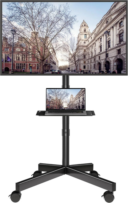 Mobile TV Stand with Tilt Function, Rolling TV Stand for 23-60" LED, LCD, OLED Tvs, Holds up to 88Lbs, Max VESA 400X400Mm, Adjustable Media Shelf (Black, 17.1X15.1X53.1 In)