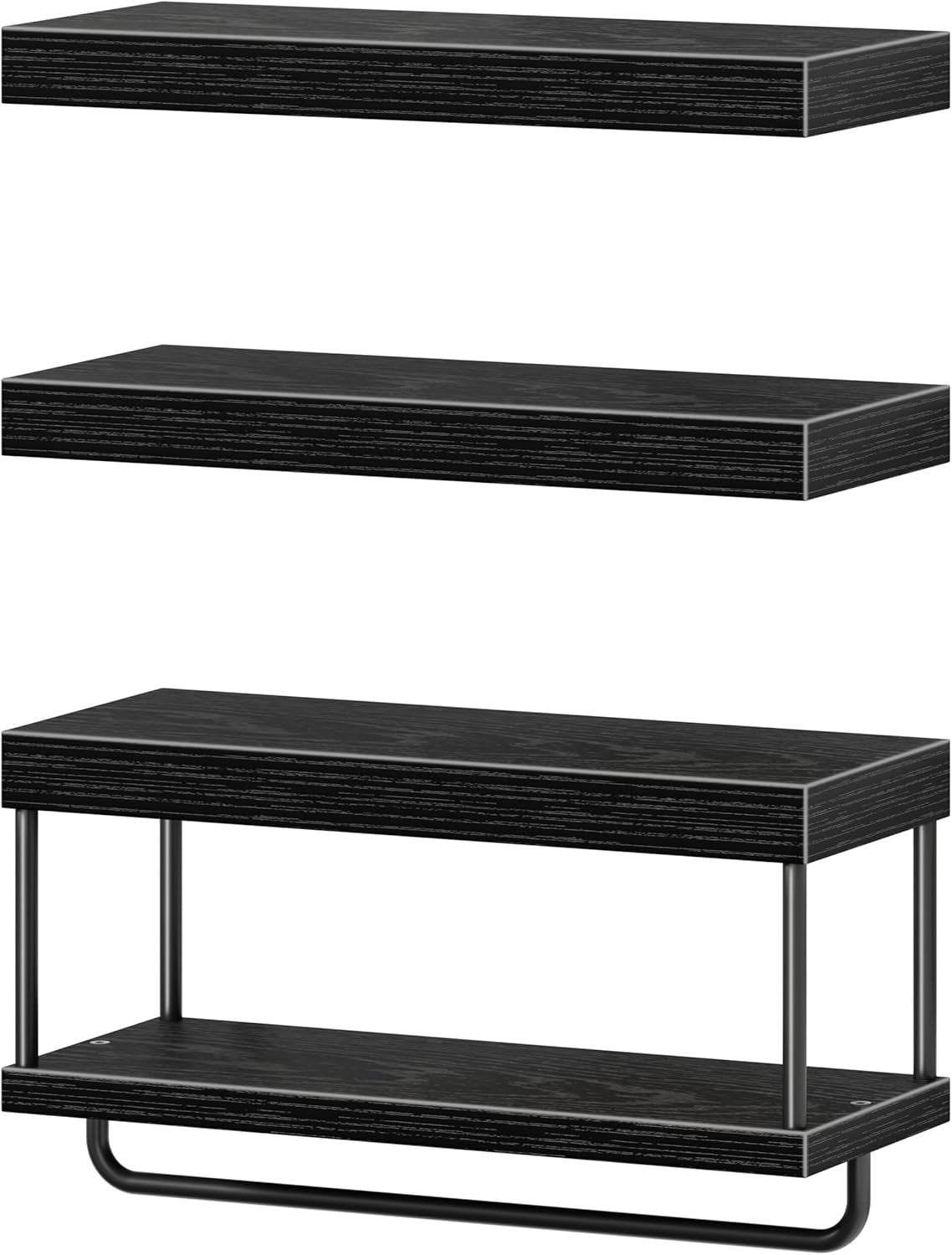 Bathroom Floating Shelves over Toilet - Wall Mounted Shelf Toilet Paper Storage Farmhouse 16 Inch Set of 3, Black (027-40B3)