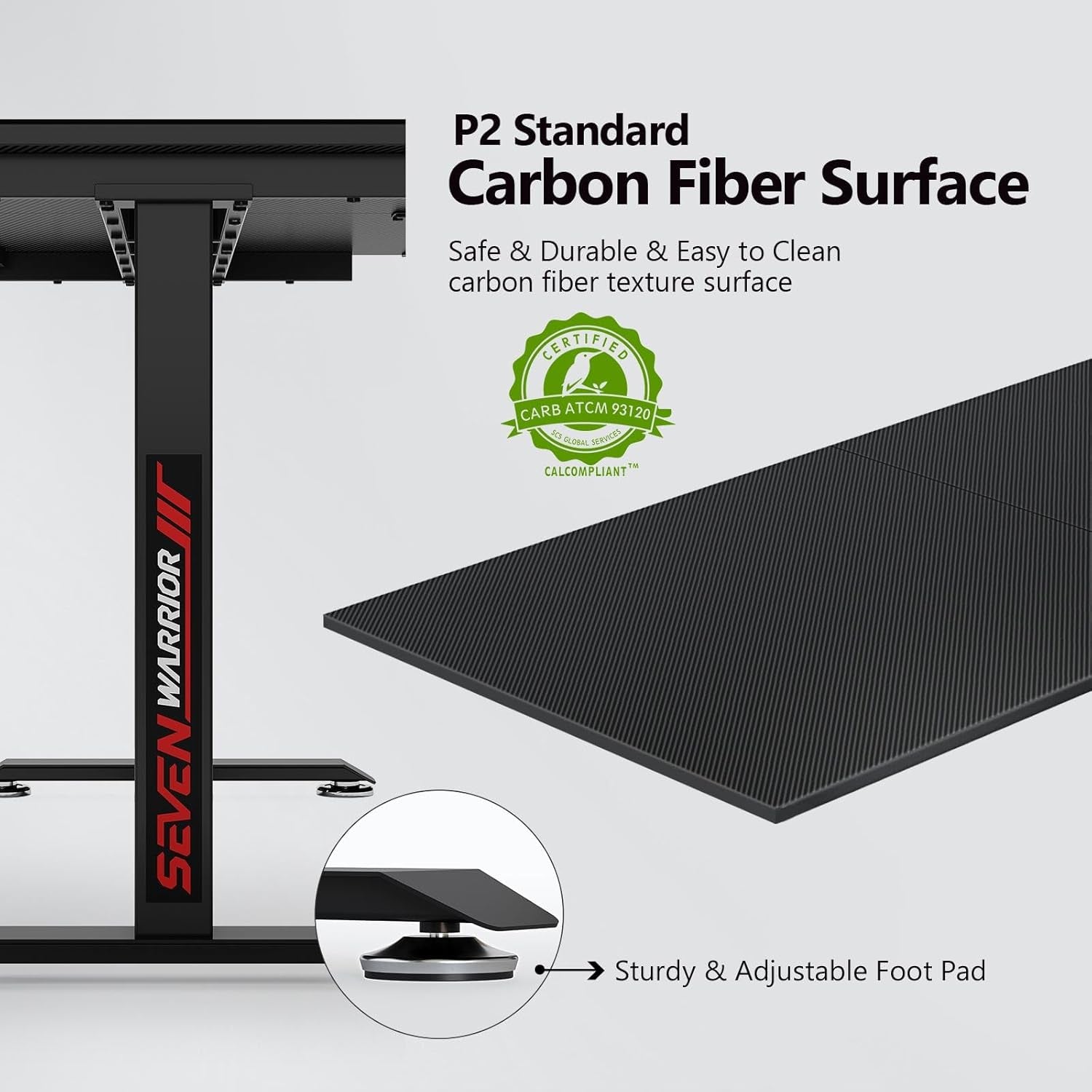 Gaming Desk 60 INCH, T- Shaped Carbon Fiber Surface Computer Desk with Full Mouse Pad, Ergonomic E-Sport Style Gamer Desk with Double Headphone Hook, USB Gaming Rack, Cup Holder