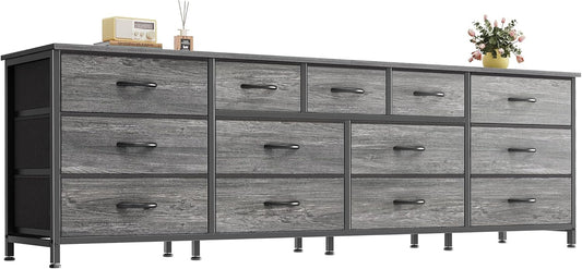 70 Inch Dresser for Bedroom, TV Stand for 65, 75, 80 Inch TV, 13 Fabric Drawer Long Dresser, Large Entertainment Center for Bedroom, Wide Chest of Drawer with Storage, Grey