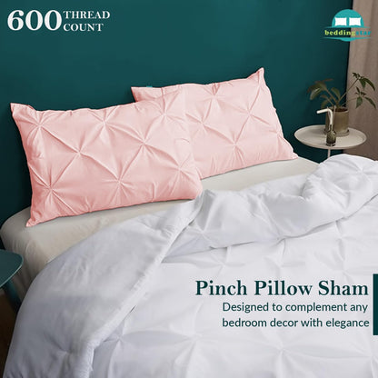 King Pillow Shams Set of 2 Pinch Pleated Blush Pink Pillow Shams King Size 20X36 Pillow Covers 100% Egyptian Cotton 600 TC Soft Skin Friendly Cushion Cover Cases Pinch Decorative Pillow Shams for Bed