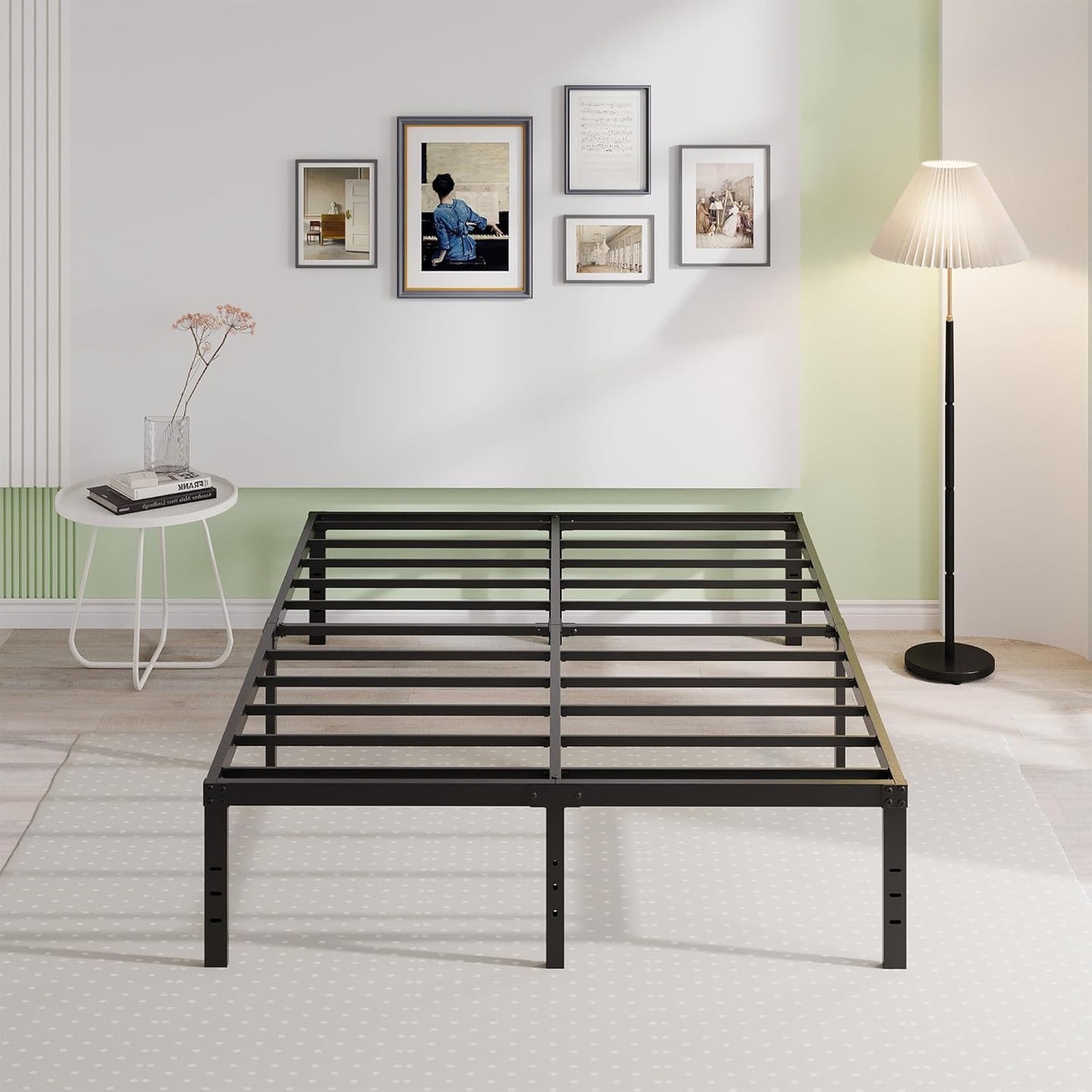 Queen Bed Frame No Box Spring Needed 18 Inch Heavy Duty Metal Tall Platform Bed Frame Queen Size with Large Storage Space, Easy Assembly, Black